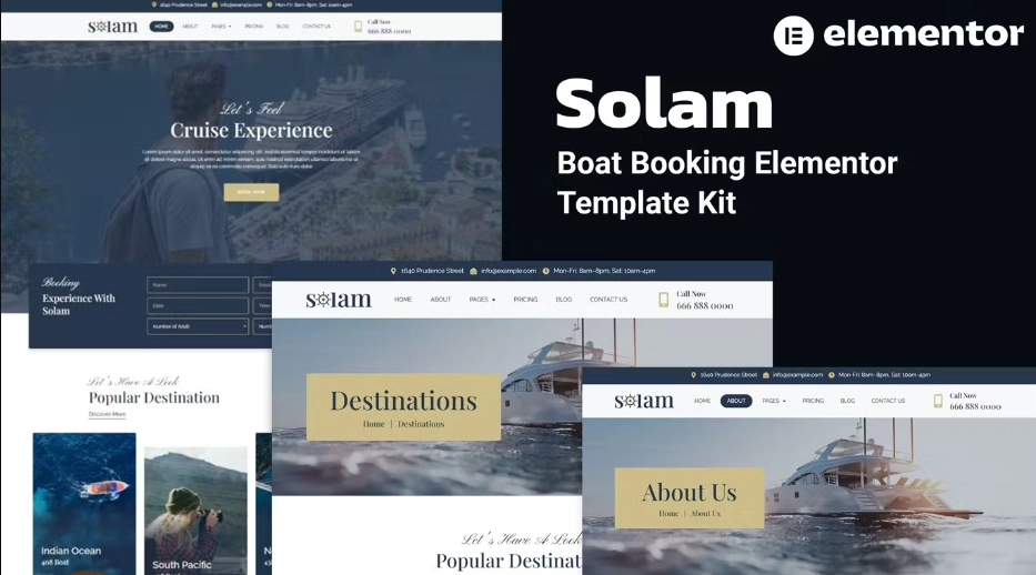 solam boat booking elementor pro template kit 651498991b3ff