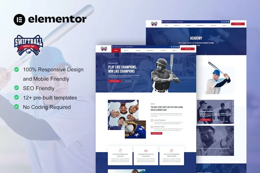 swiftball baseball team sport club elementor pro template kit 6514298050283