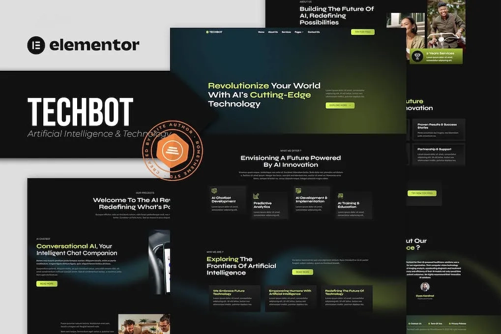 techbot artificial intelligence technology services elementor template kit 651429d46252b