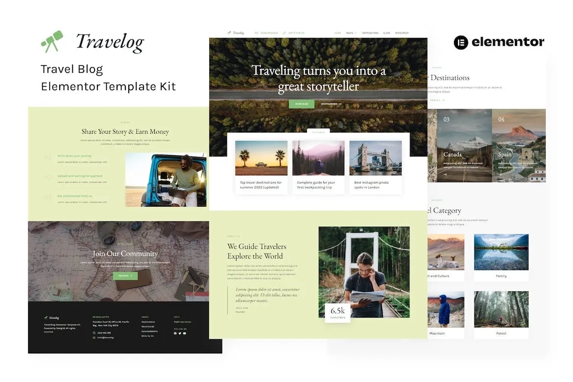 travelog travel blog elementor template kit 65141f3bb13c6