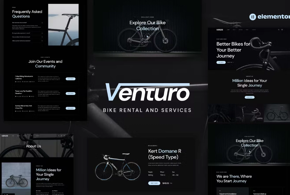 venturo bike rental and services elementor template kit 65149cd2db218