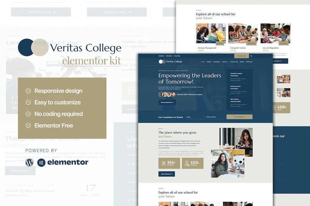 veritas university and school elementor template kit 65147703e88ba