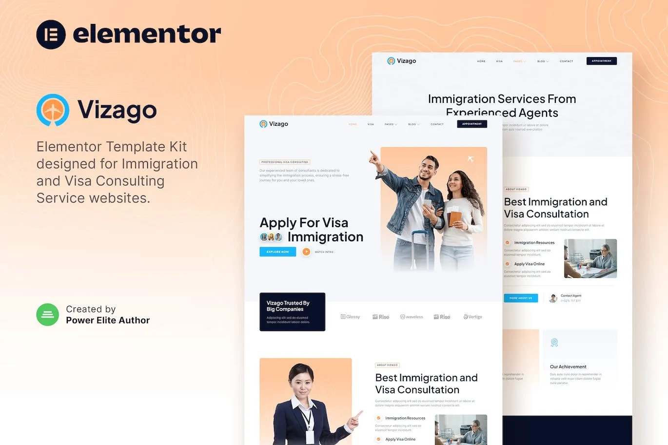 vizago immigration visa consulting service elementor template kit 65147bdd67f05