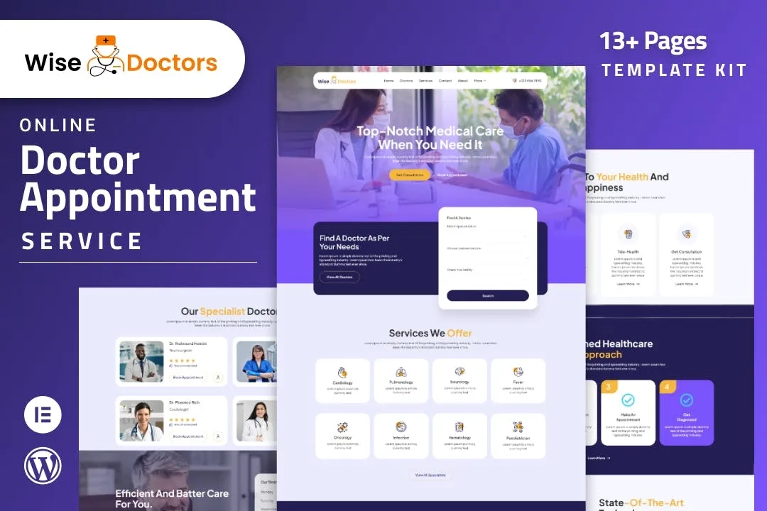 wisedoctors healthcare medical elementor template kit 65147be718310