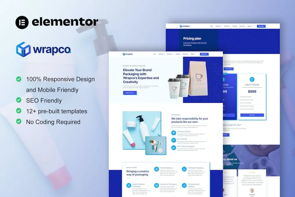 wrapco packaging company elementor template kit 651428dab7f06