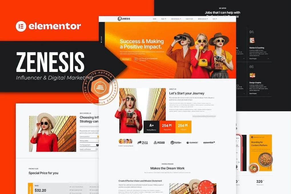 zenesis influencer digital marketing elementor template kit 6514270425a5a