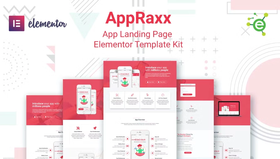 AppRaxx – App Landing Page Elementor Template Kit