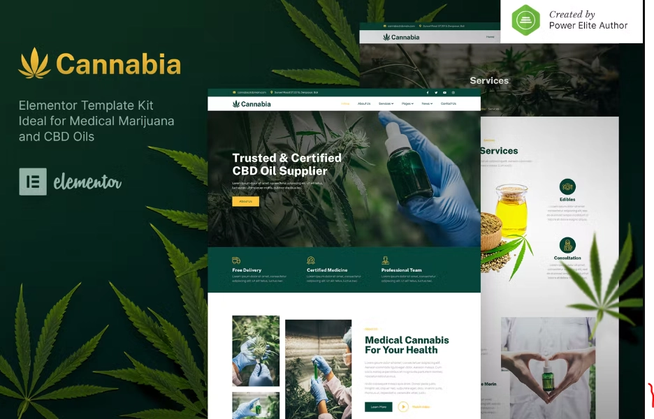 Cannabia – Medical Marijuana & CBD Oil Elementor Template Kit