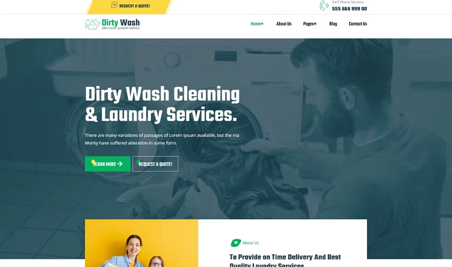 DirtyWash – Dry Cleaning & Laundry Service Elementor Template Kit