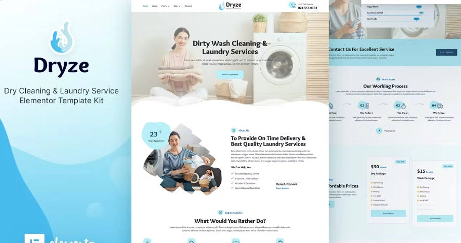 Dryze – Dry Cleaning & Laundry Service Elementor Template Kit