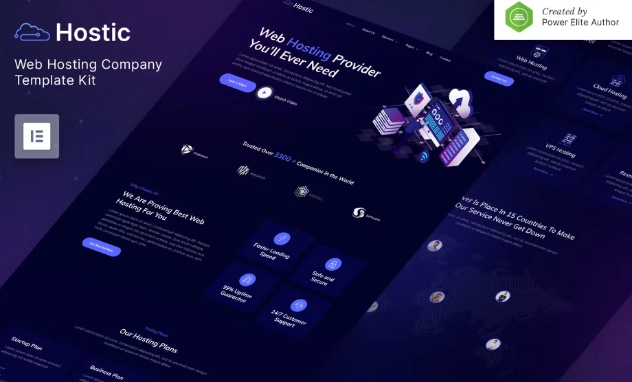 Hostic – Web Hosting Company Elementor Template Kit