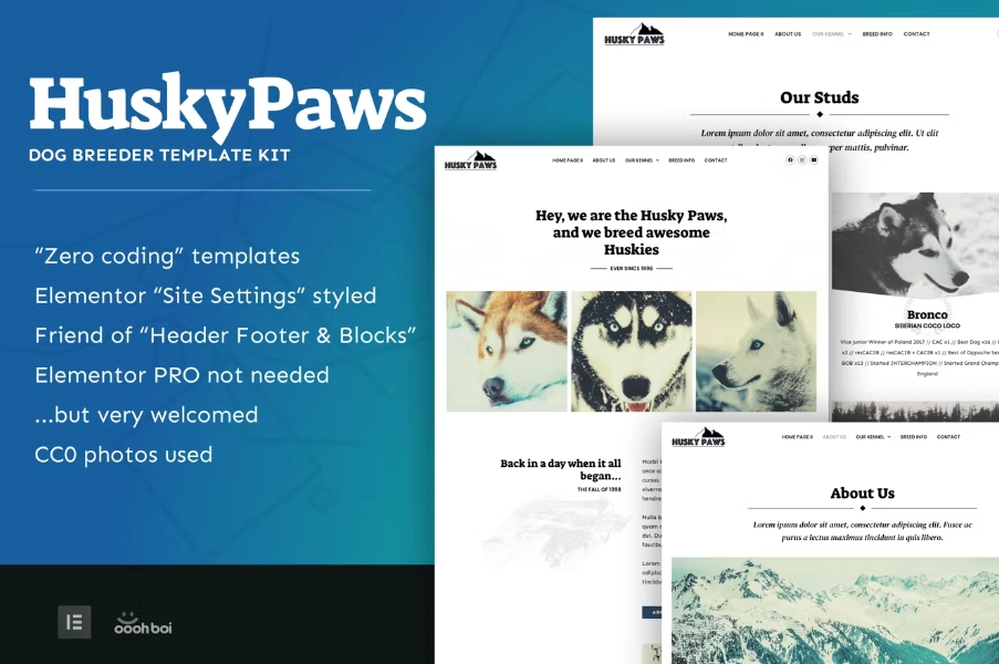 HuskyPaws – Dog Breeder Elementor Template Kit