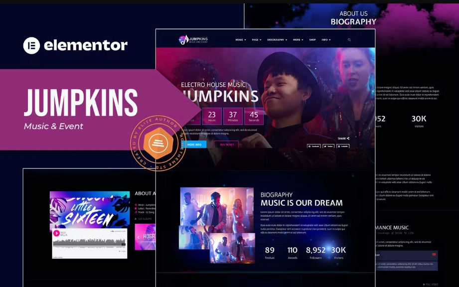 Jumpkins – Music & Event Elementor Template Kit