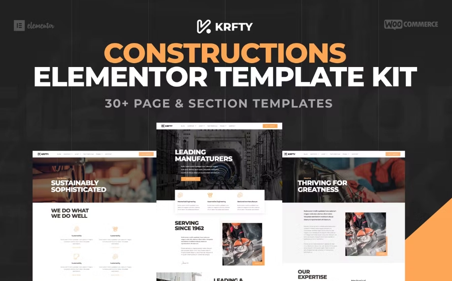 KRAFTY – Construction & Industry Elementor Template Kit