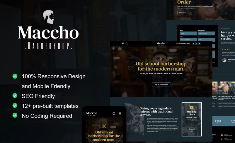 Maccho – Gentlemen Barbershop Elementor Template Kit