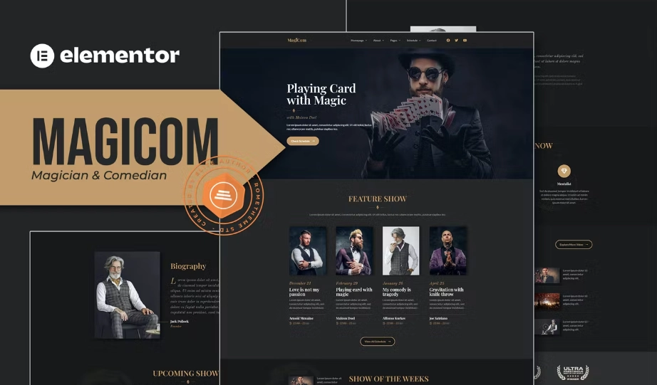 Magicom – Magician & Comedian Club Elementor Template Kit