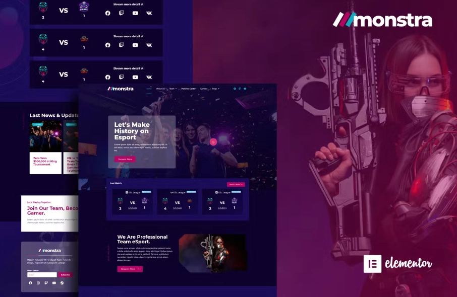 Monstra – Esports & Gaming Elementor Template Kit