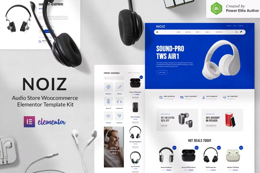 Noiz – Audio Store WooCommerce Elementor Template Kit