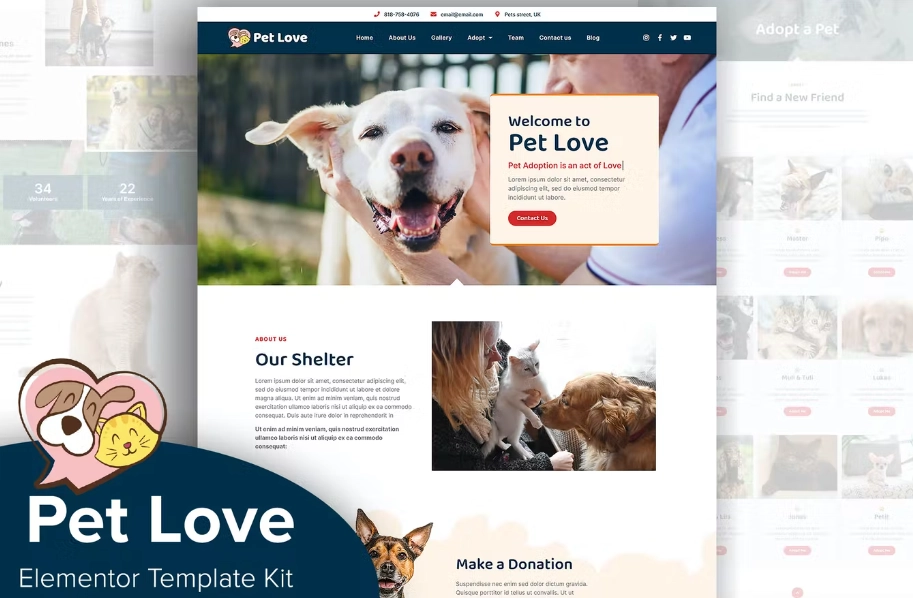 Pet Love – Animal Shelter Elementor Template Kit