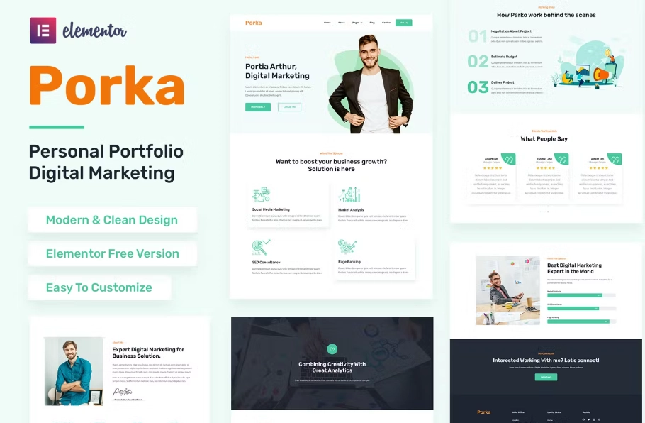 Porka – Digital Marketing Personal Portfolio Elementor Template Kit