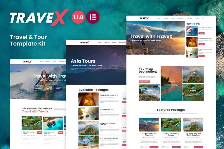 TraveX – Travel & Tour Agency Elementor Template Kit