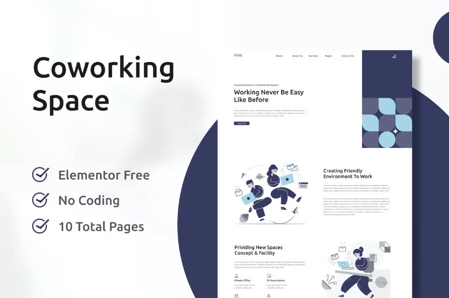 Vinic – Coworking Space Elementor Template Kit