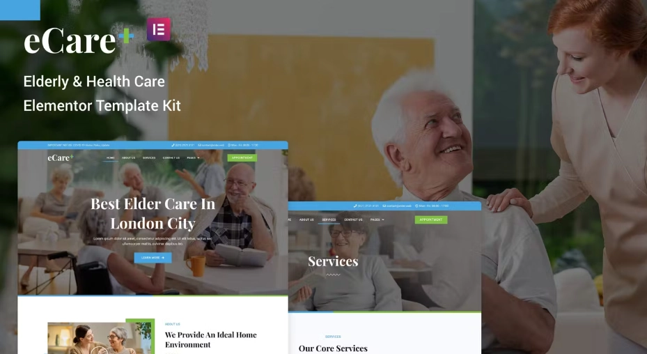 eCare – Elderly & Health Care Elementor Template Kit