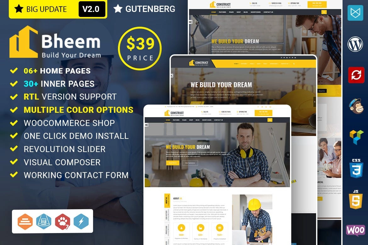 Bheem : Construction Industry Agency WordPress Theme with RTL Ready 1.0.0