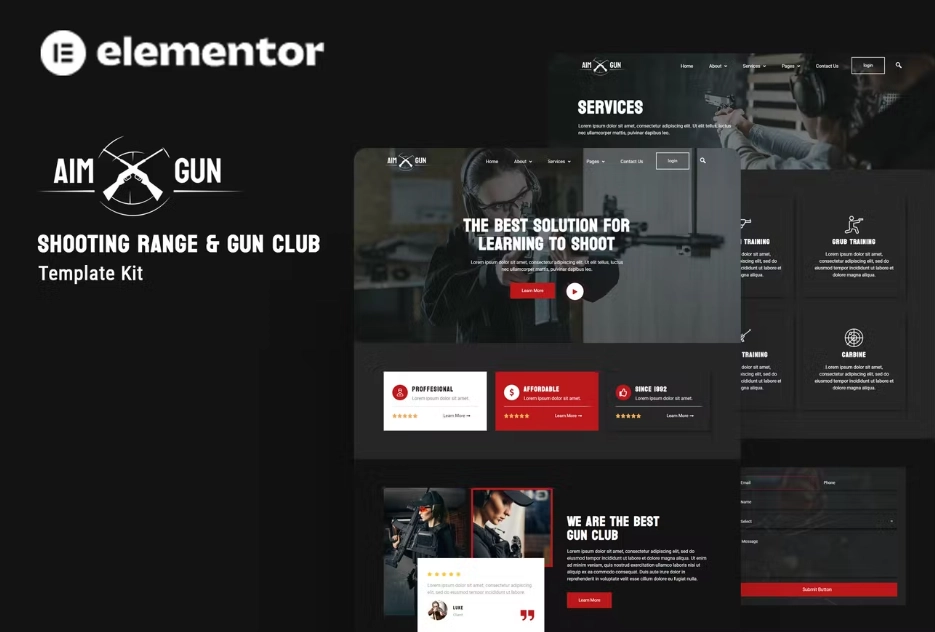 Aimgun – Shooting Range & Gun Club Elementor Template Kit