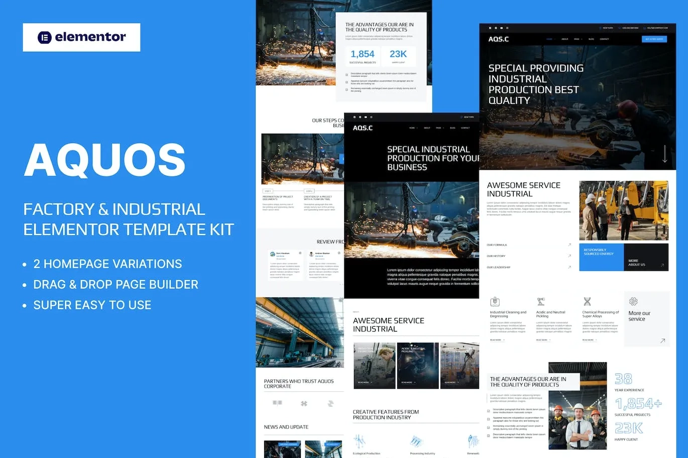 Aquos – Factory & Industrial Elementor Pro Template Kit