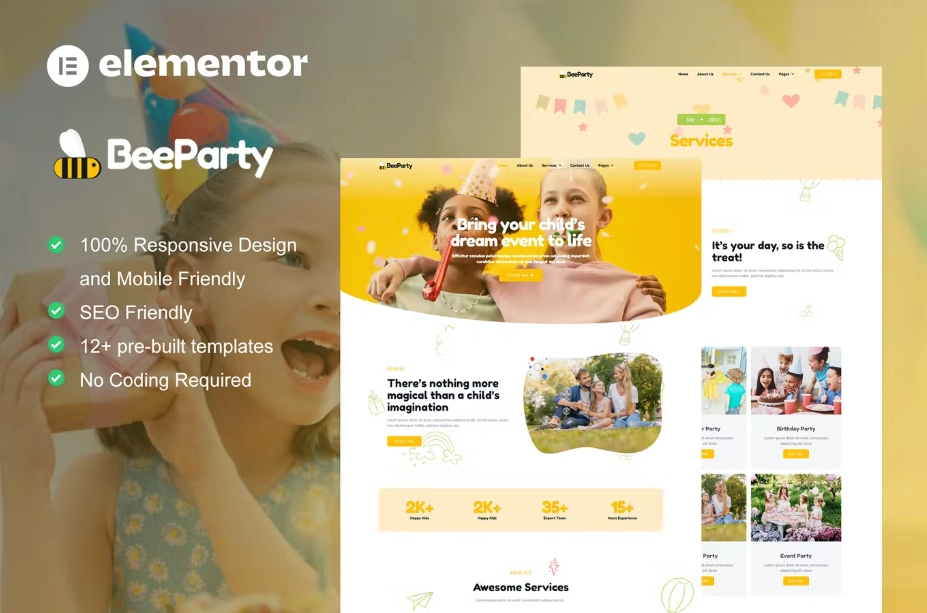 BeeParty – Kids Party Planner Elementor Template Kit