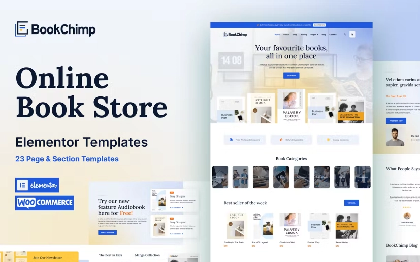 BookChimp – Online Book Store Website Elementor Template Kit