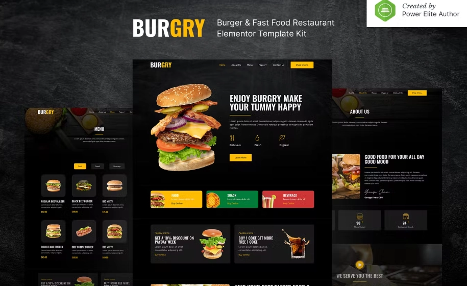 Burgry – Burger & Fast Food Restaurant Elementor Template Kit