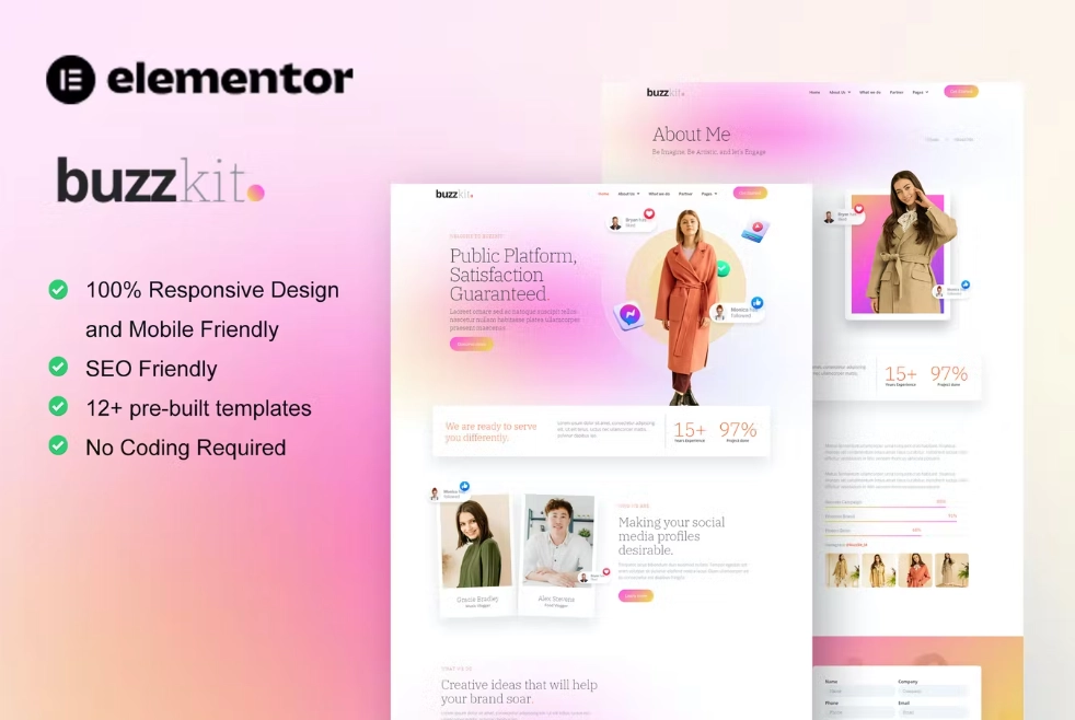 Buzzkit – Influencer & Creative Agency Elementor Template Kit