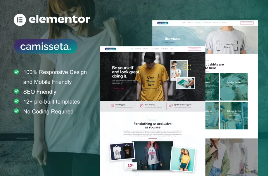 Camisetta – T Shirt Design & Printing Service Elementor Pro Template Kit