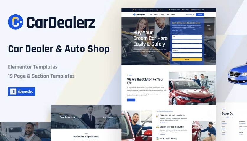 CarDealerz – Auto Dealer & Auto Shop Website Elementor Template Kit