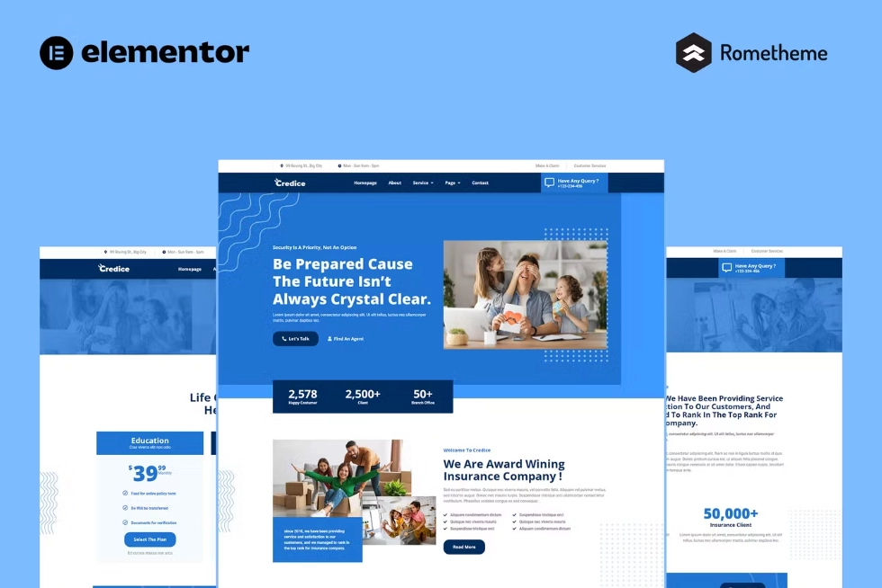 Credice – Insurance Agency Elementor Pro Full Site Template Kit