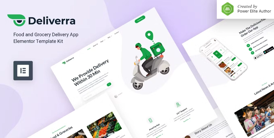 Deliverra – Food & Grocery Delivery App Elementor Template Kit