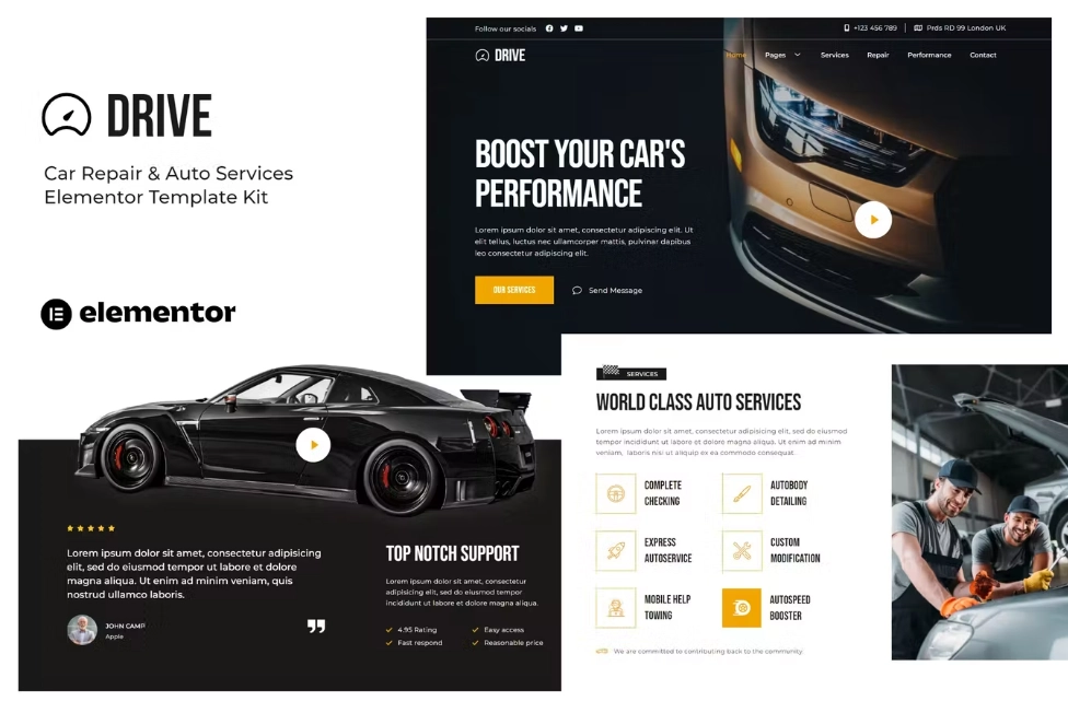 Drive – Car Repair & Auto Service Elementor Template Kit