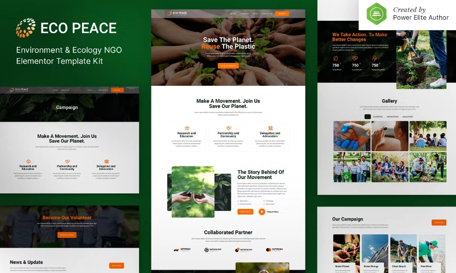 EcoPeace – Environment & Ecology NGO Elementor Template Kit