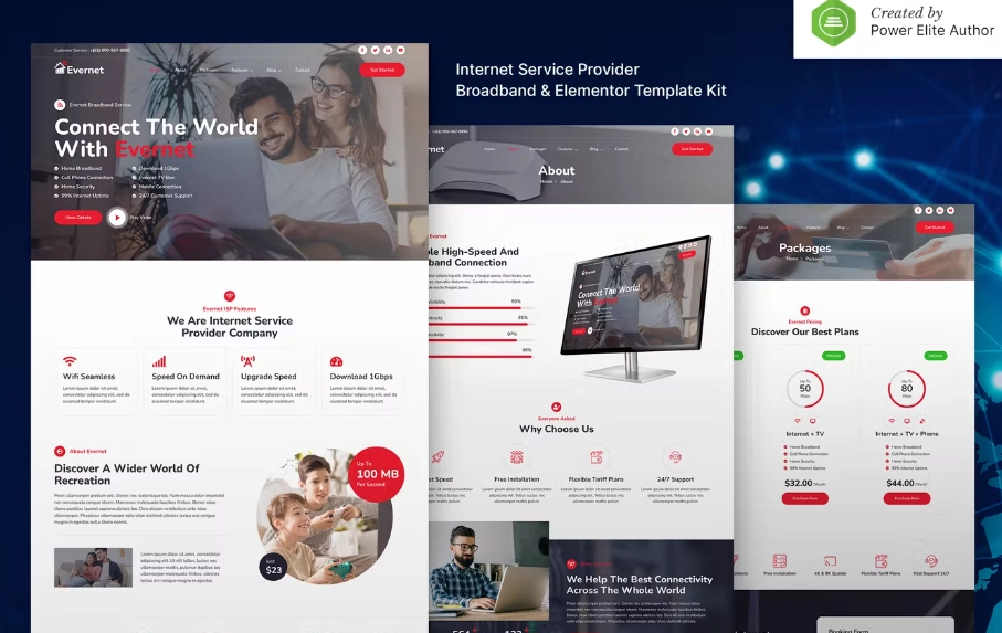 Evernet – Broadband & Internet Service Provider Elementor Template Kit