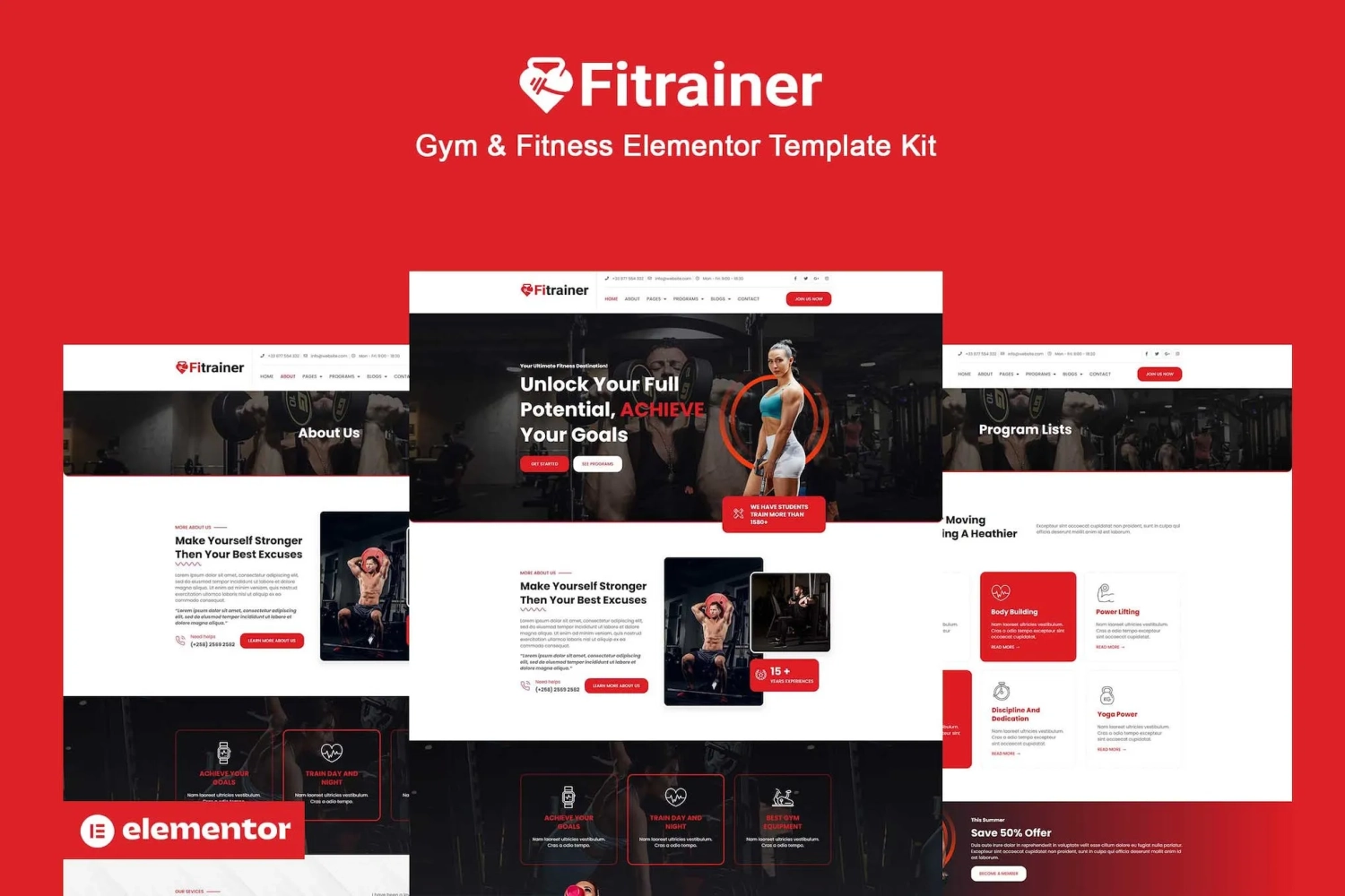 Fitrainer – Gym & Fitness Elementor Pro Template Kit