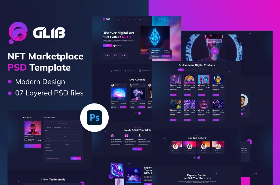 Glib | NFT Marketplace Elementor Pro Template Kit