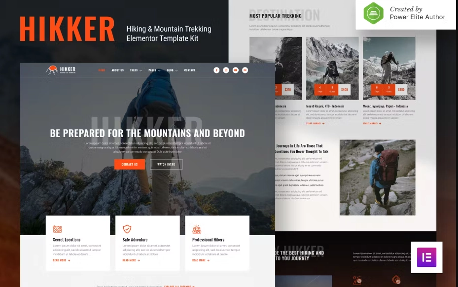 Hikker – Hiking & Mountain Trekking Elementor Template Kit