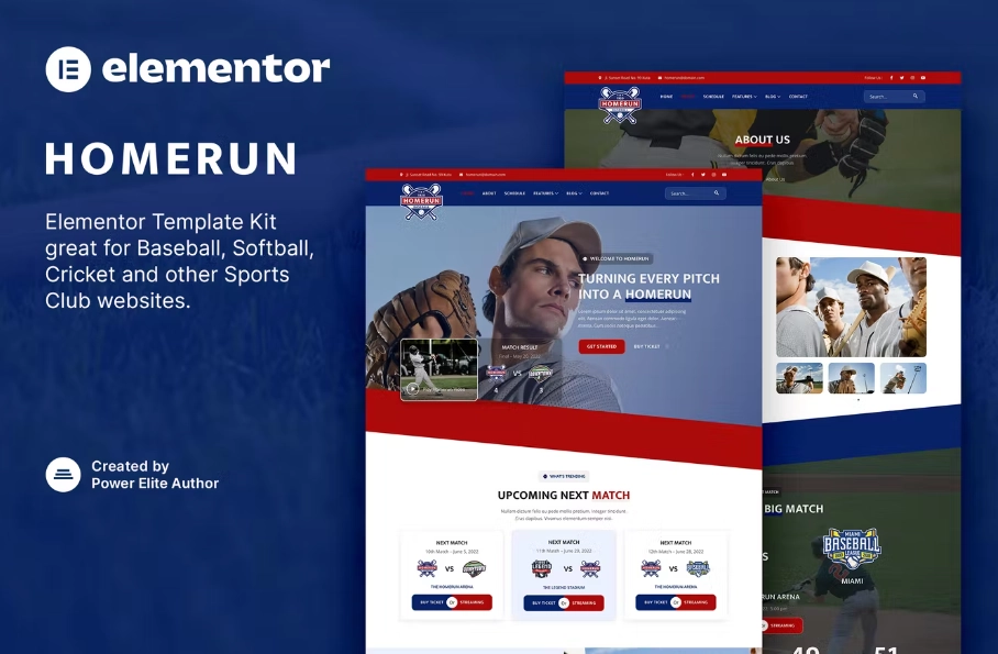 Homerun – Baseball Team & Sports Club Elementor Template Kit