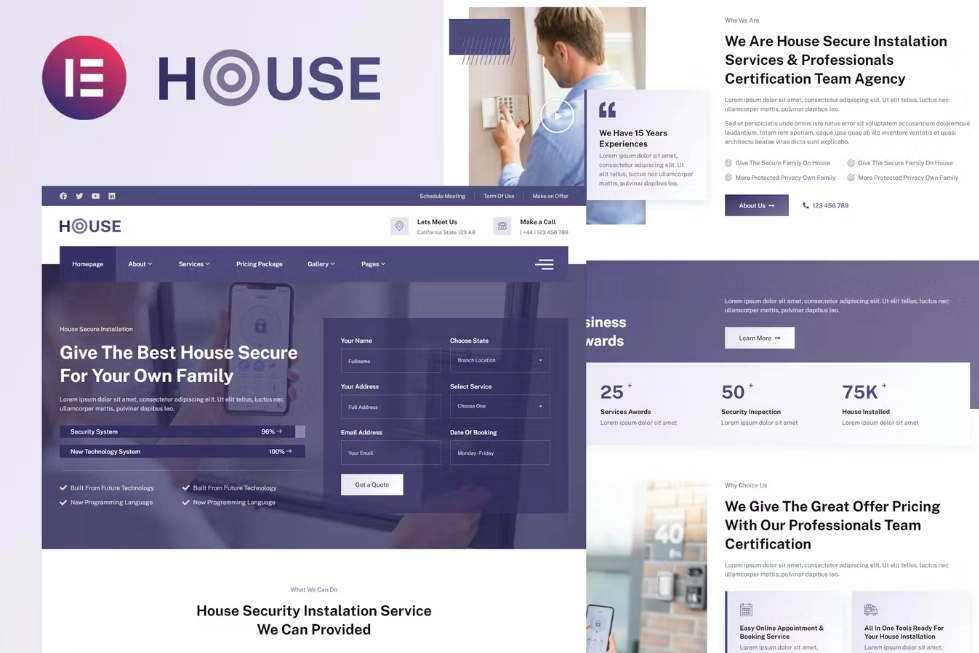 Housec – Smart Home Security Service Elementor Template Kit