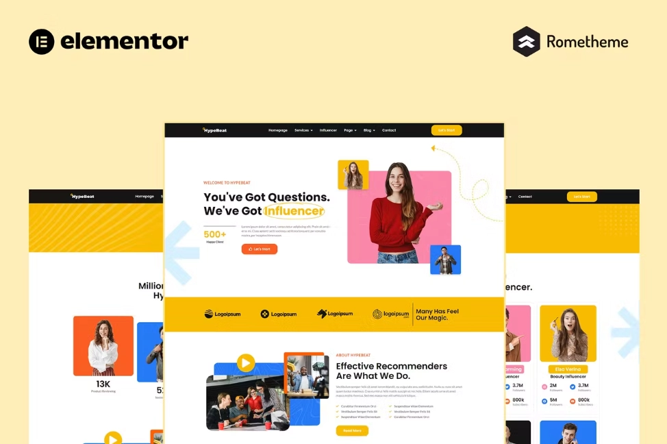 Hypebeat – Influencer Marketing Agency Elementor Pro Full Site Template Kit