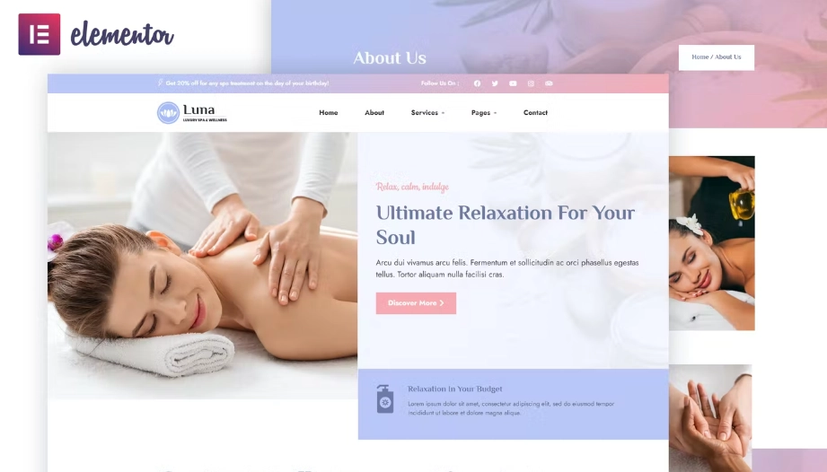 Luna – Spa & Wellness Elementor Template Kit