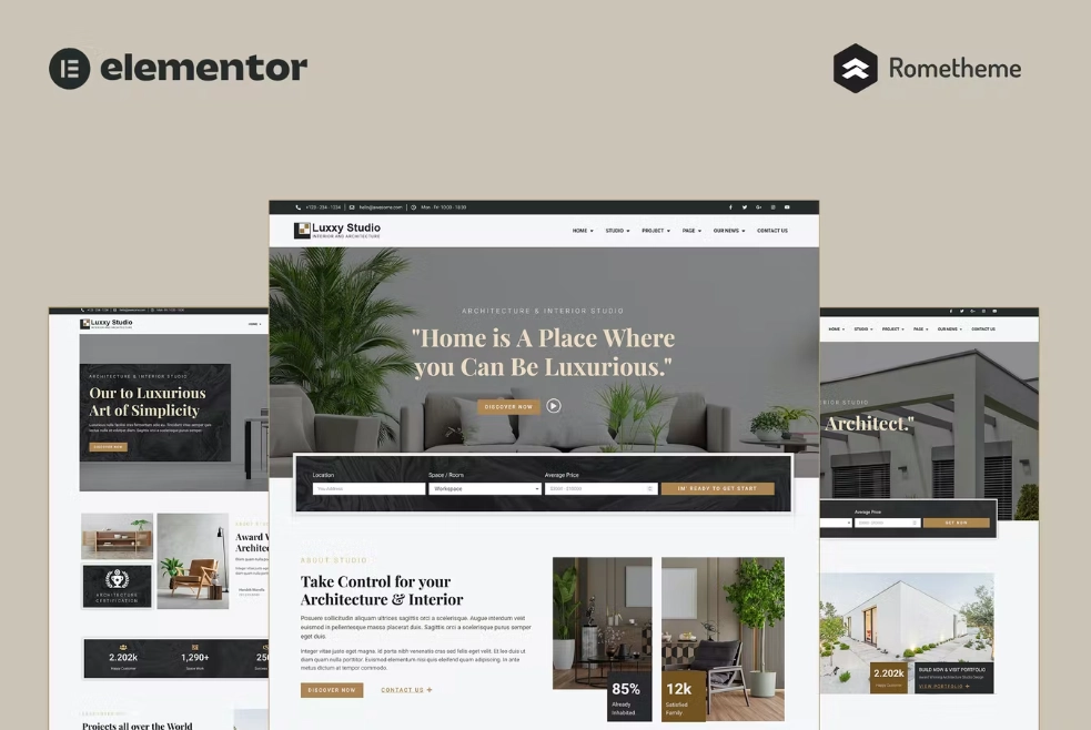 Luxxy – Luxurious Interior & Architecture Elementor Pro Full Site Template Kit