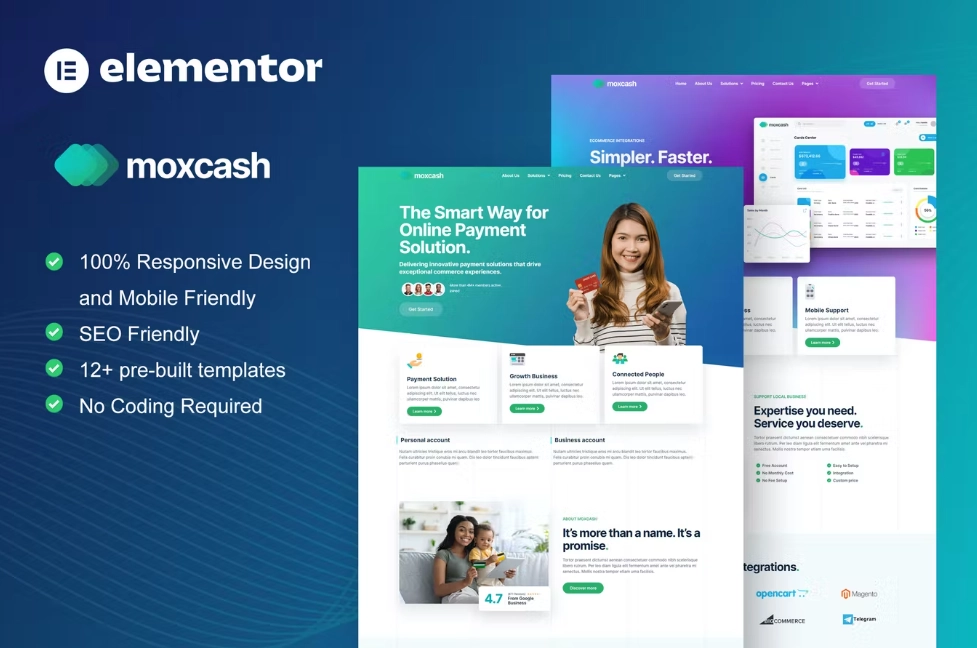 MoxCash – Online Payment Gateway Elementor Pro Template Kit